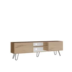 FMFURNITURE - Rack Tv 80 2 Puertas Fm-007B Blanco Y Café Claro