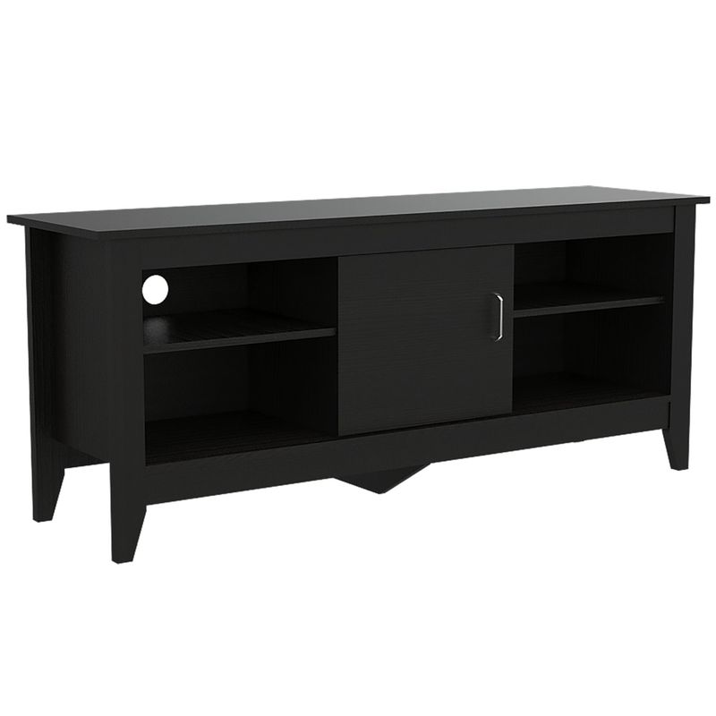 FMFURNITURE - Rack de TV 65" 1 Puerta Negro 61.5x147.5x40.5 cm