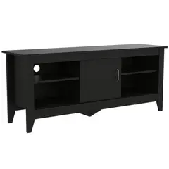FMFURNITURE - Rack de TV 65" 1 Puerta Negro 61.5x147.5x40.5 cm