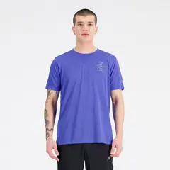 NEW BALANCE - Polera Running Hombre Impact Run Azul
