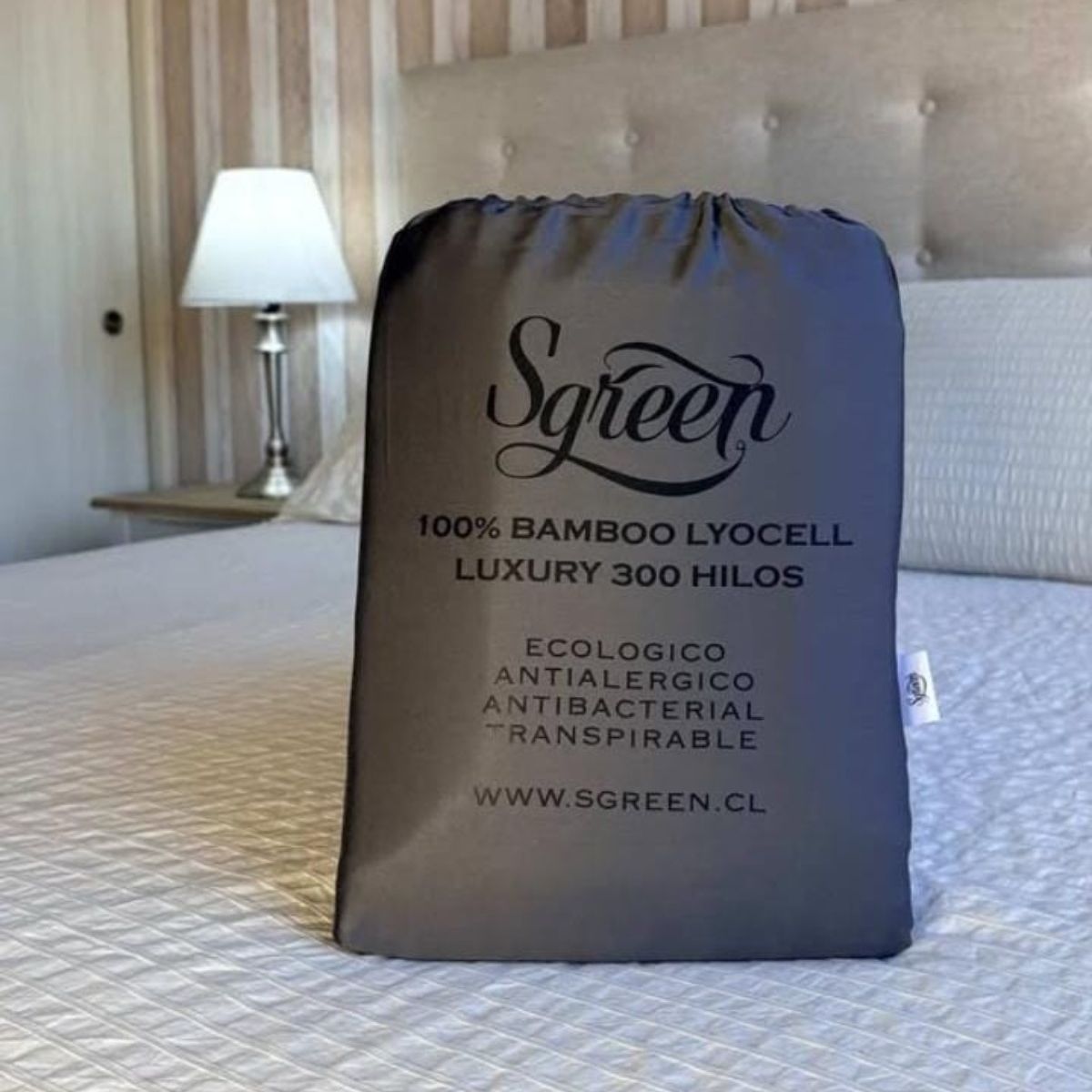 GENERICO - Set Sabanas Queen con 2Fundas 100% Lyocell Bambu 300 hilos Sgreen/Gris