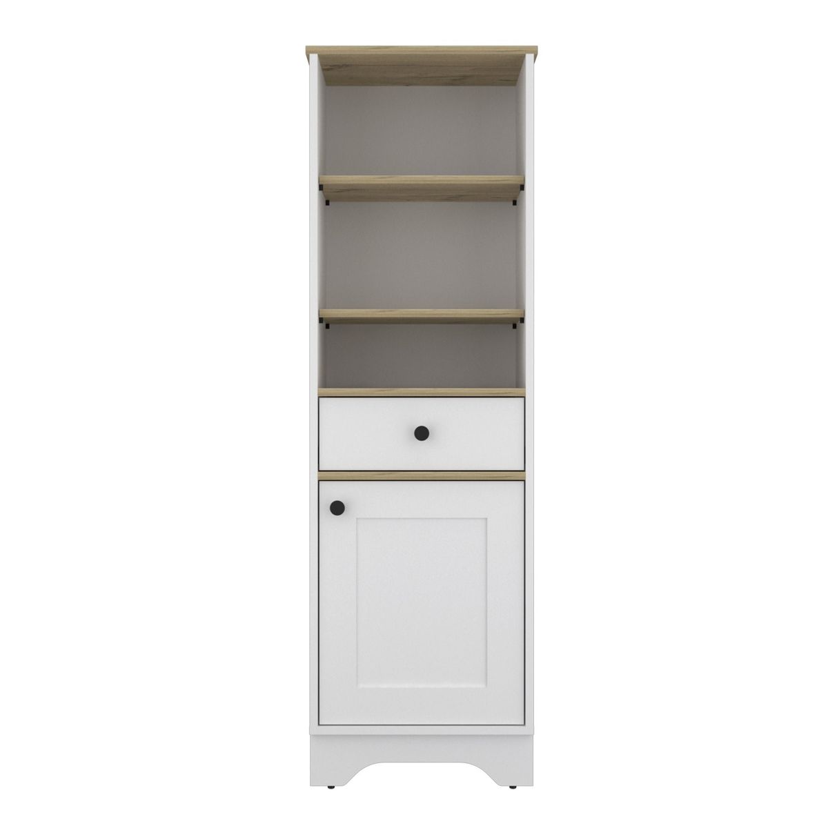 FMFURNITURE - Estante Organzador Baño 1 Puerta 1 Cajon Café claro y Blanco 141.6x44x35.3 cm
