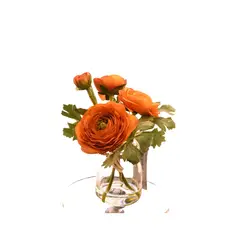 VADELL - Arreglo de flores artificiales naranja de 18 cm en florero de vidrio