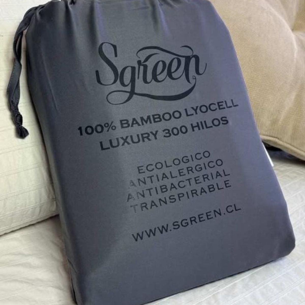 GENERICO - Sabanas Bambu KING con 2 Fundas 100% Lyocell 300 hilos Sgreen/Gris Oscuro