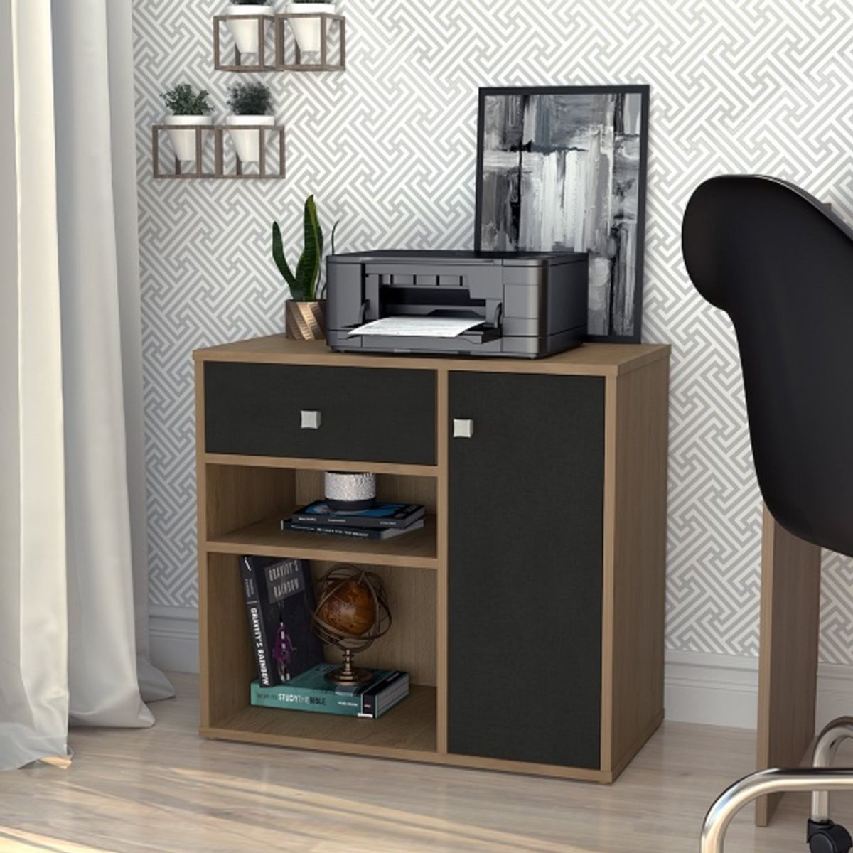 BE DESIGN - Mueble Multiuso Con Puerta Y Cajon Miel Negro Moveli