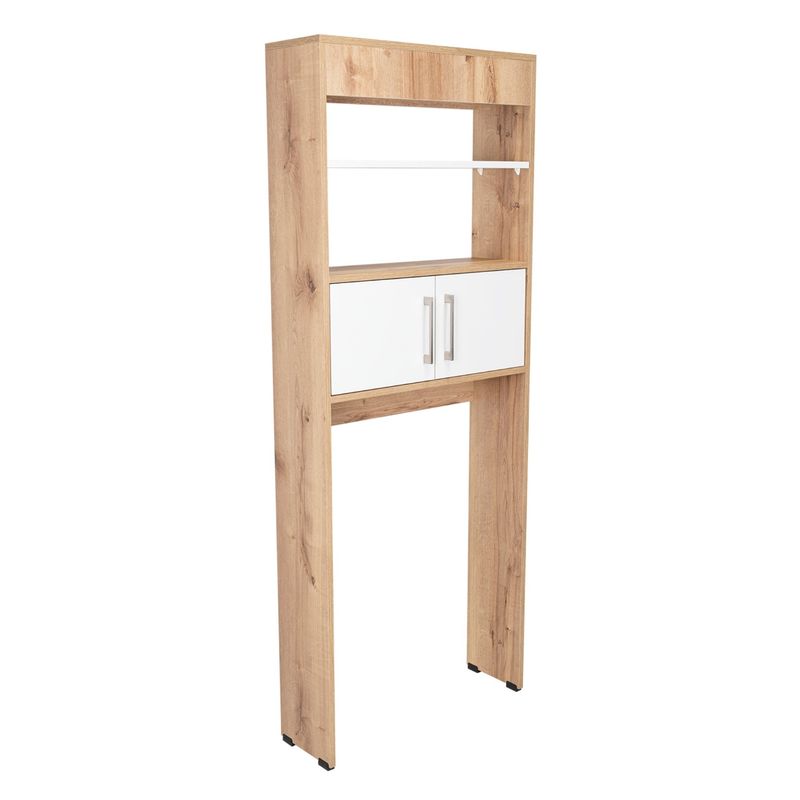FMFURNITURE - Estante Baño WC 2 Puertas 3 Repisa - Café claro y Blanco 160x62.4x20.3 cm