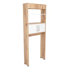FMFURNITURE - Estante Baño WC 2 Puertas 3 Repisa - Café claro y Blanco 160x62.4x20.3 cm