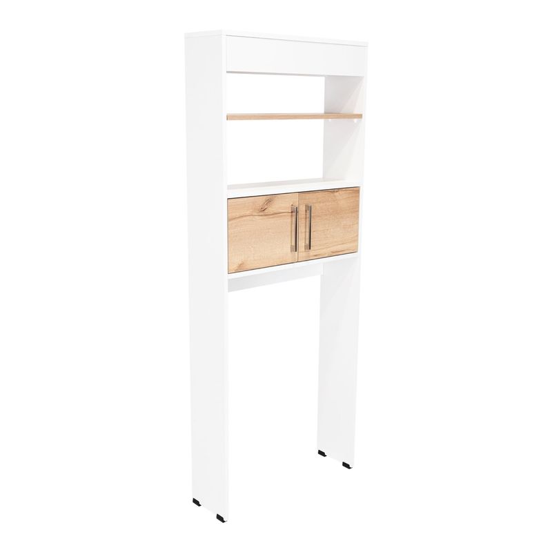 FMFURNITURE - Estante Baño WC 2 Puertas 3 Repisa - Blanco y Café claro 160x62.4x20.3 cm