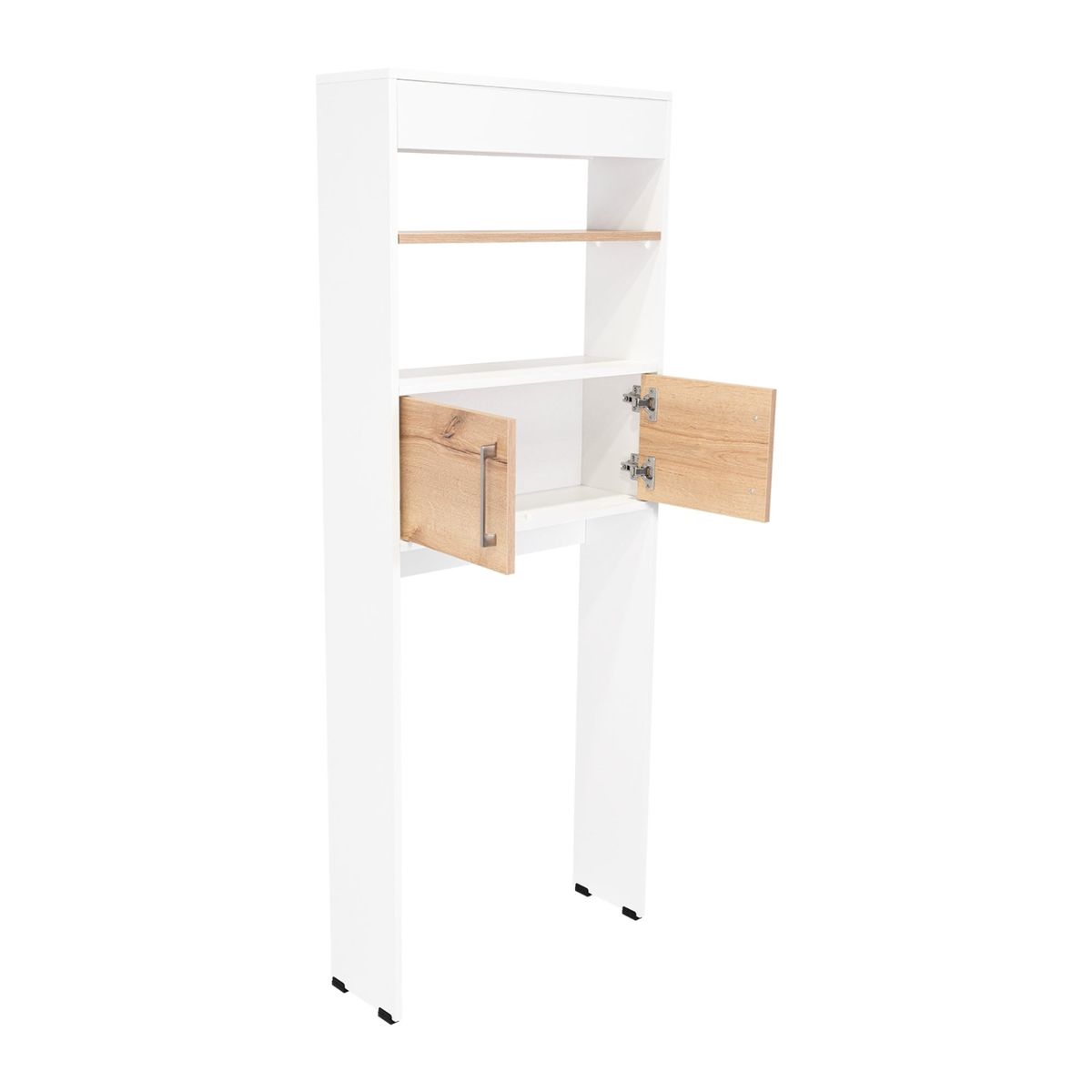 FMFURNITURE - Estante Baño WC 2 Puertas 3 Repisa - Blanco y Café claro 160x62.4x20.3 cm