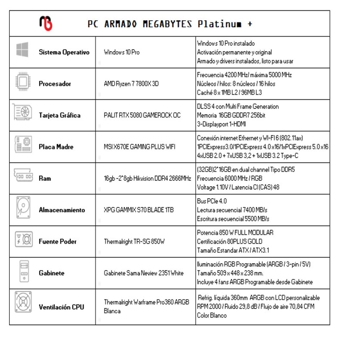 AMD CORP - PC Platinum+ Ryzen 7 7800x3d  5080  32GBDDR5