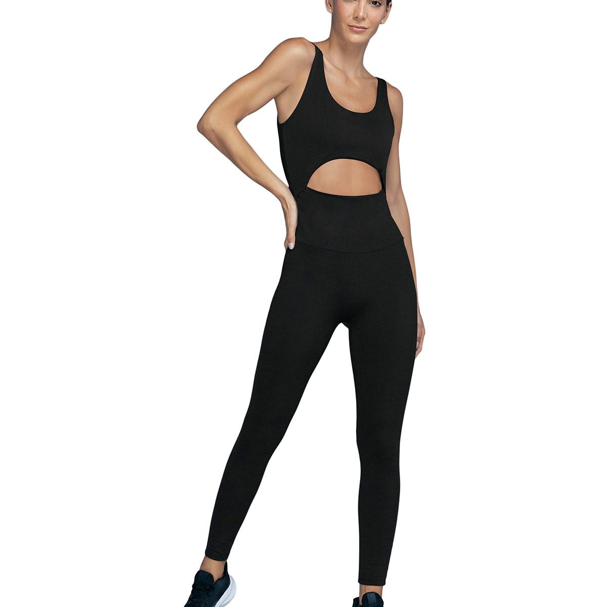 LEONISA - Enterito deportivo de escote profundo en espalda 195608 Negro