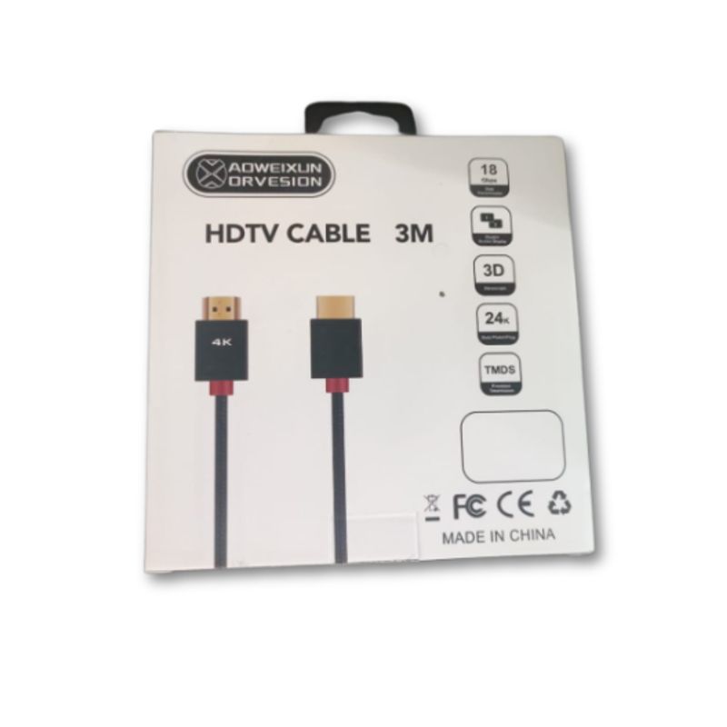GENERICO - Cable Hdmi De 3 Metros NEGRO 4k - Miki Imports
