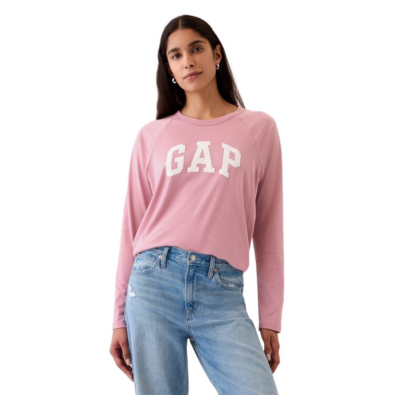 GAP - Polera Mujer Logo Manga Larga Rosa GAP
