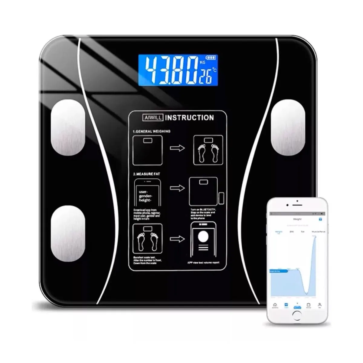 GENERICO - Báscula Inteligente de Bioimpedancia Digital Bluetooth