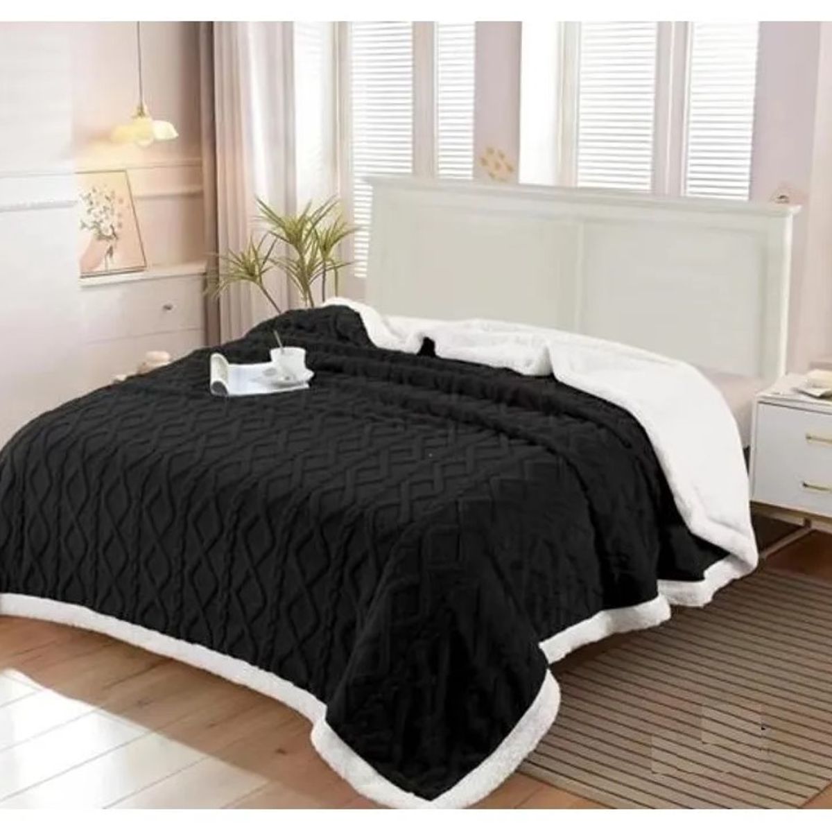 GENERICO - FRAZADA NEGRO GRUESA SUAVE CHIPORRO PARA INVIERNO