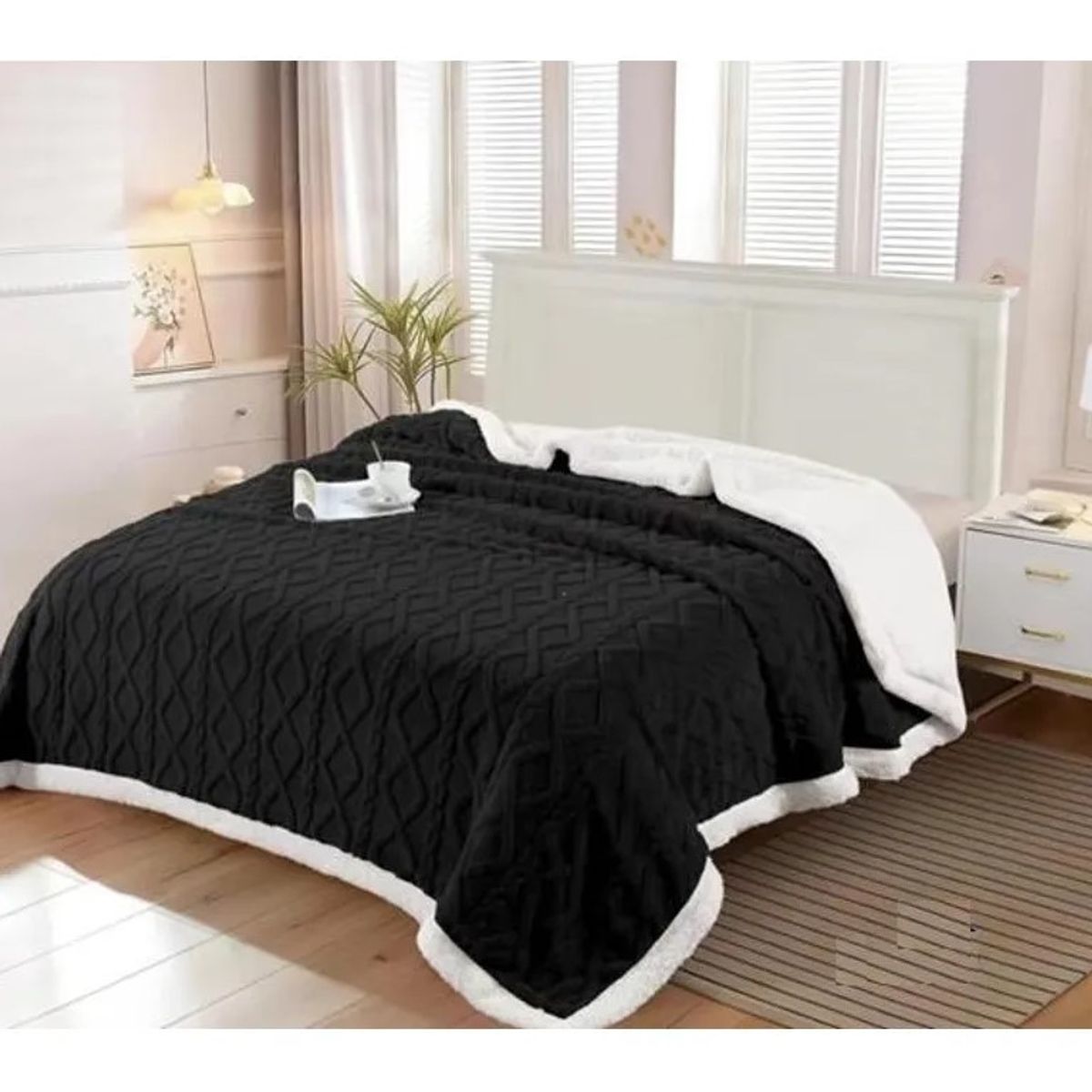 GENERICO - FRAZADA NEGRO GRUESA SUAVE CHIPORRO PARA INVIERNO