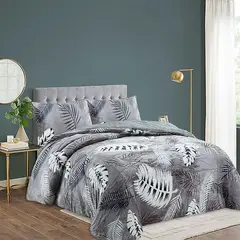 GENERICO - Cobertor de invierno de Plush y Chiporro 2 Plazas - Diseño Hojas Palma Gris