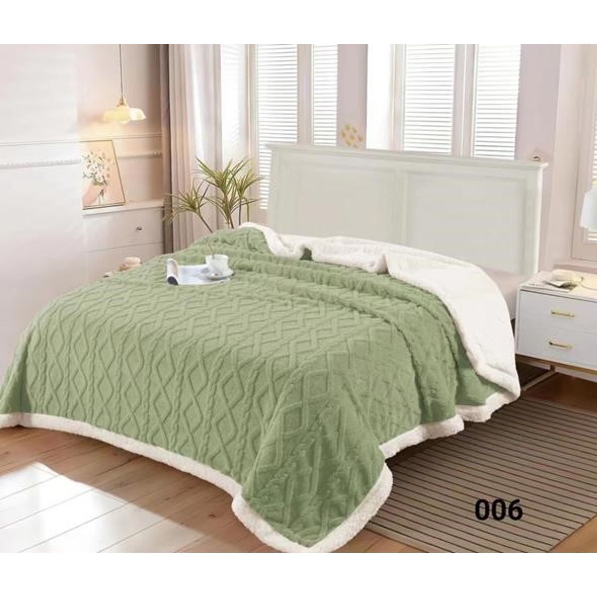 GENERICO - FRAZADA VERDE GRUESA SUAVE CON CHIPORRO PARA INVIERNO