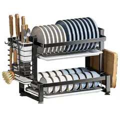 GENERICO - Secaplatos Escurridor Loza Platos Inoxidable 2 Niveles Negro