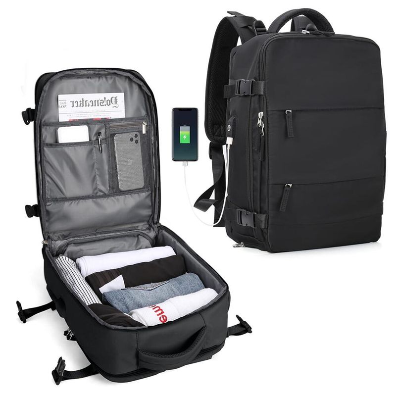 GENERICO - Mochila Viaje Impermeable Avión Aprobado Con Puerto De Carga Nergo