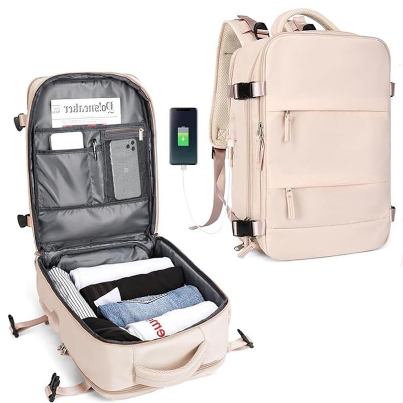 GENERICO - Mochila Viaje Impermeable Avión Aprobado Con Puerto De Carga Nergo