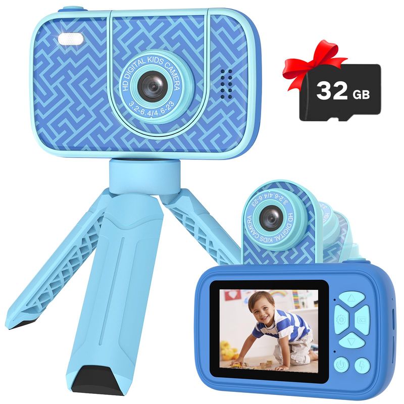 DANWEILE - Adecuado 3a12 añoscámara para niños con lente abatible-Azul