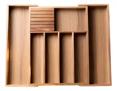 MOBOI - Organizador De Cubiertos Acacia Ajustable 7 Compartimientos