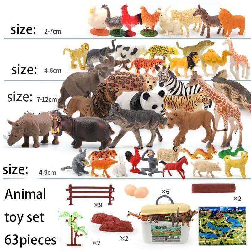 DANWEILE - Organizador y mapa del set de juego de 63 animales - 63