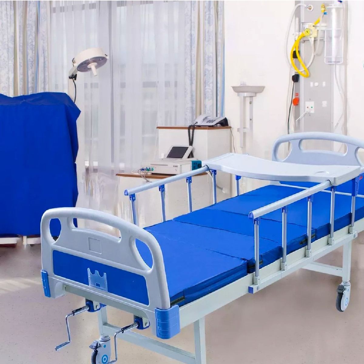 U BUY - Catre Clinico Manual Blanco + Colchon Color Azul