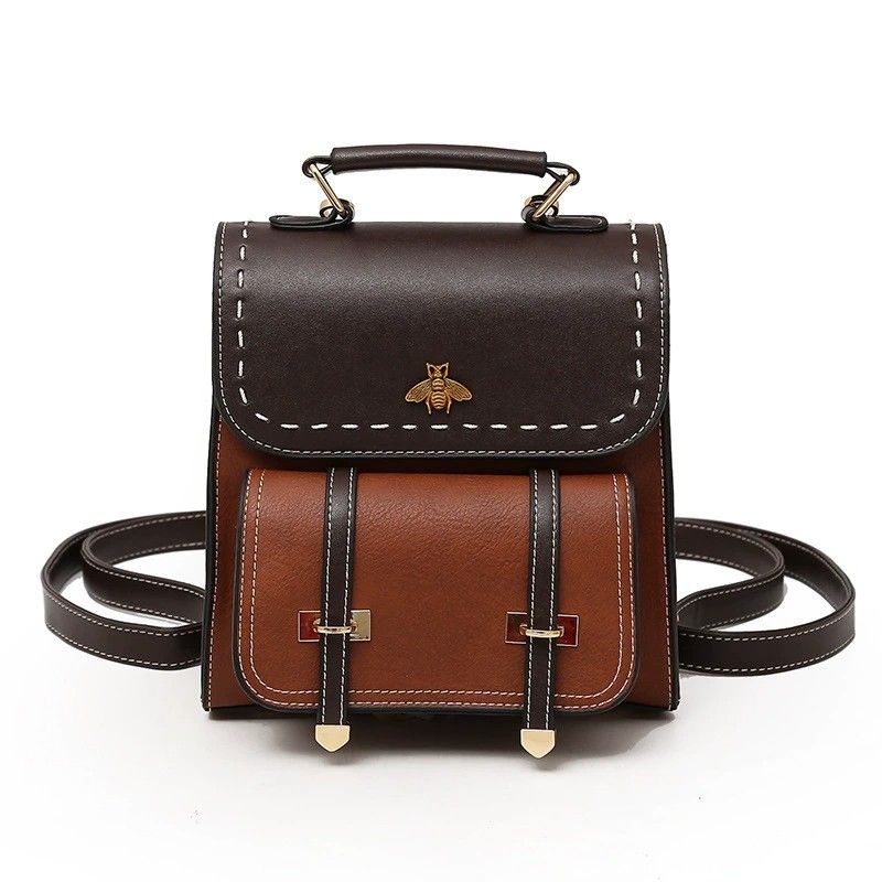 DANWEILE - Mochila Vintage de cuero para mujer - Marrón