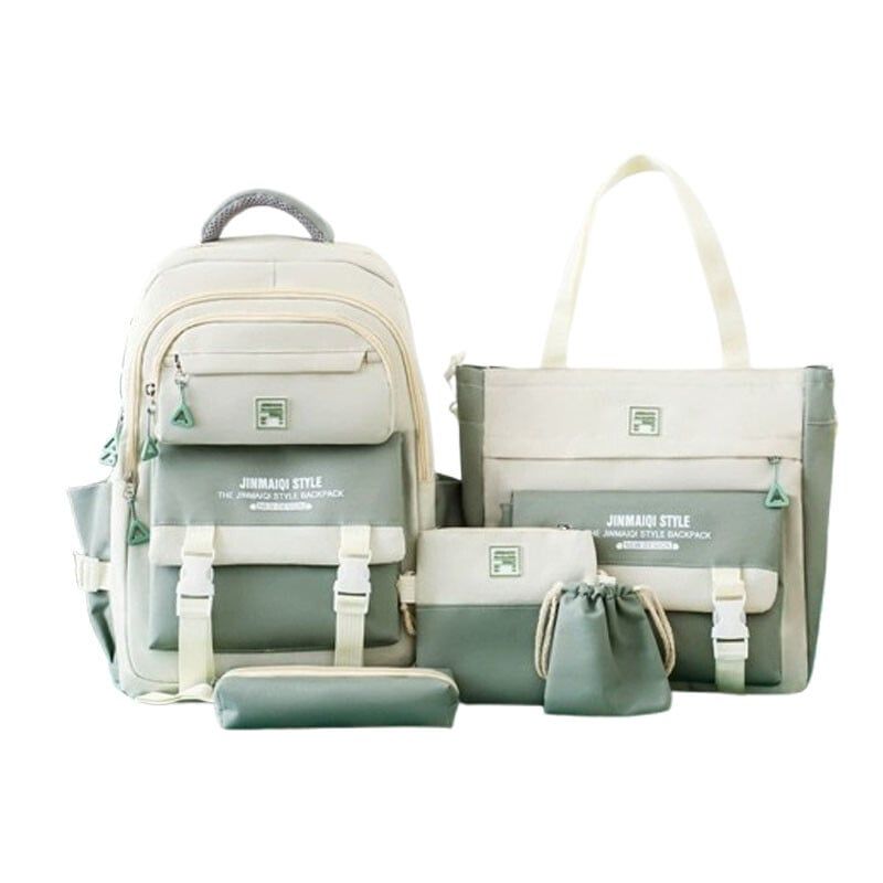 DANWEILE - Mochila para estudiantes verde - Juego de 5 piezas