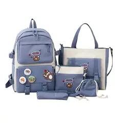 DANWEILE - 5 en 1 Moda Mochila Infantil Lonchera Estuche - Azul
