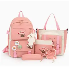 DANWEILE - 5 en 1 Moda Mochila Infantil Lonchera Estuche - Rosa