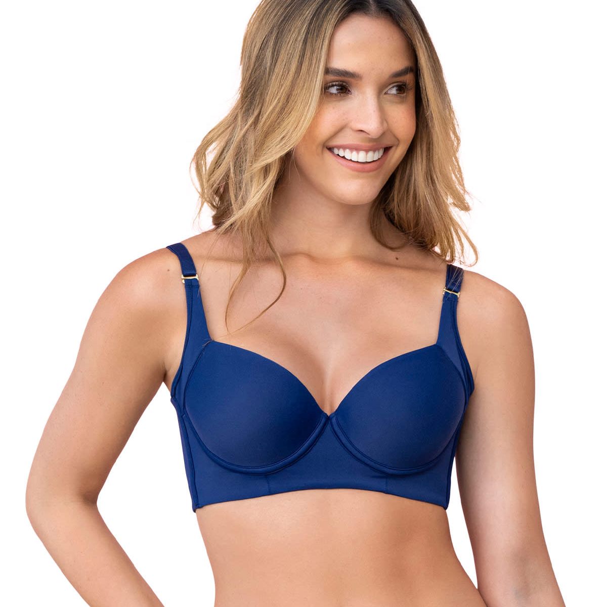 LEONISA - Sostén de realce suave y cubrimiento alto en sisa y espalda Cover Bra 011970 Azul Oscuro