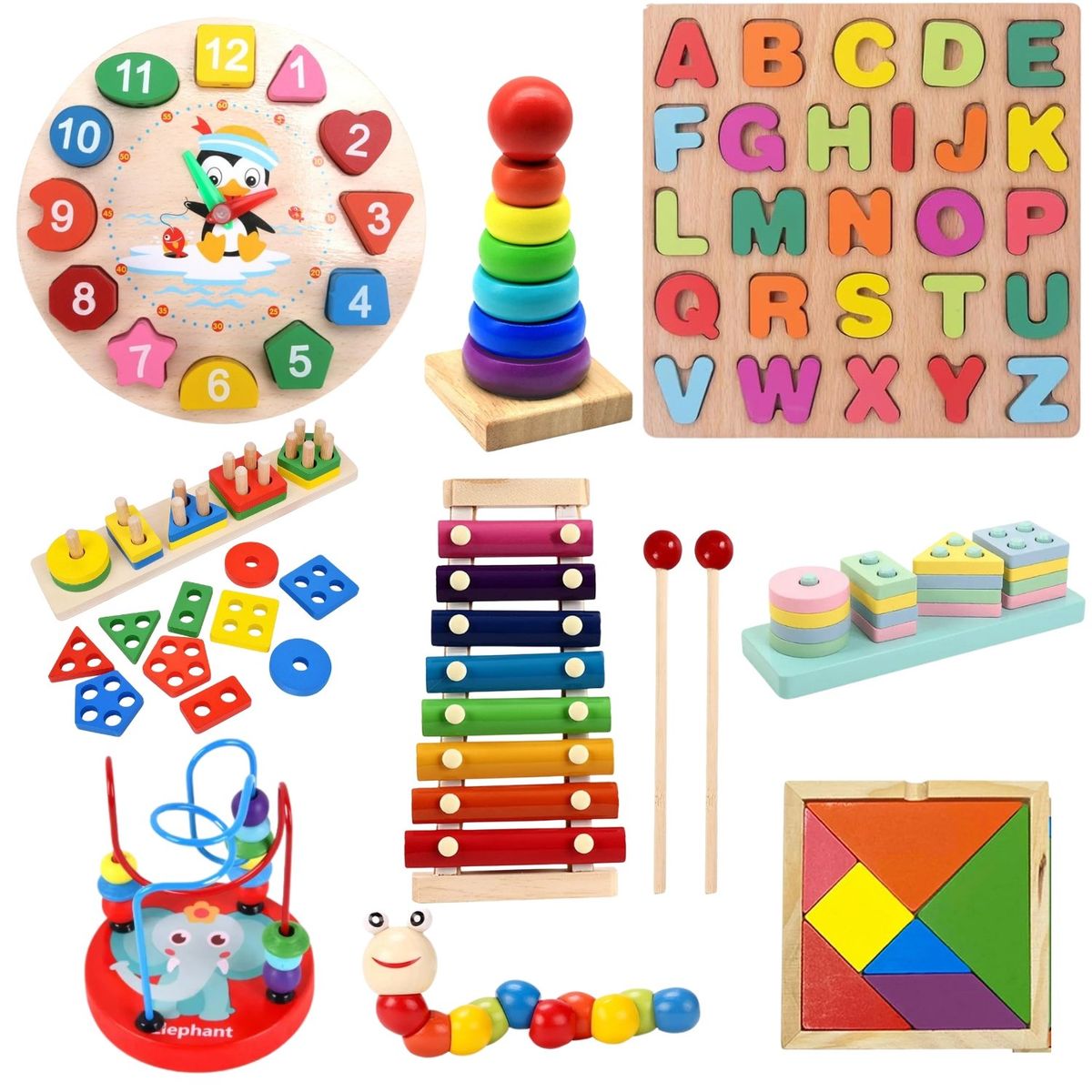 GENERICO - Pack 10 Juguetes Didácticos De Madera Para Niños Montessori