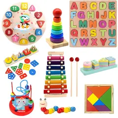 GENERICO - Pack 9 Juguetes Didácticos De Madera Para Niños Montessori