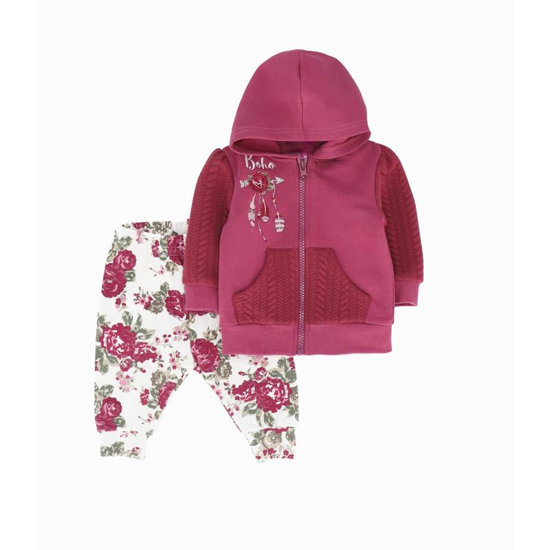LIMONADA - Conjunto buzo recién nacida de polerón y pantalón burdeo Limonada