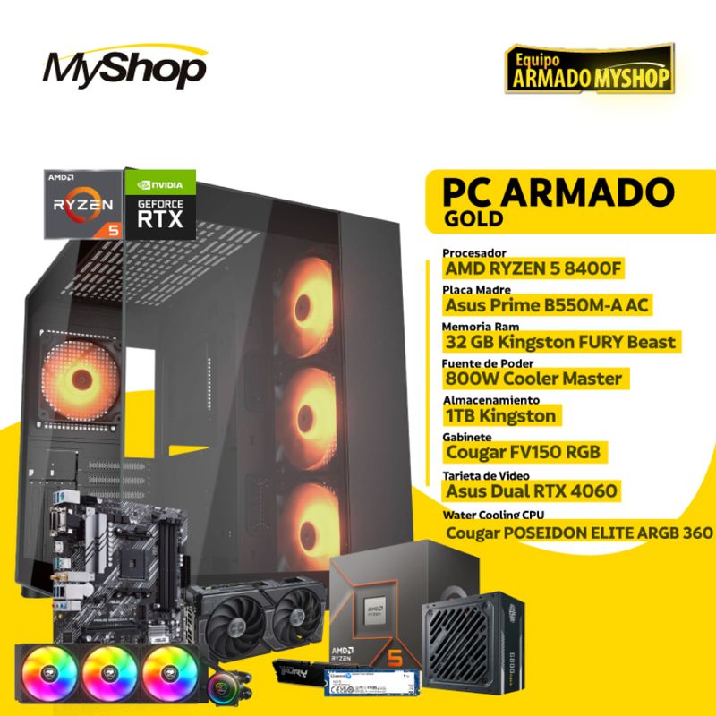 GENERICO - PC GAMER GOLD - RYZEN 5 8400F - RAM 32GB - SSD 1TB - T/VIDEO ASUS RTX 4060