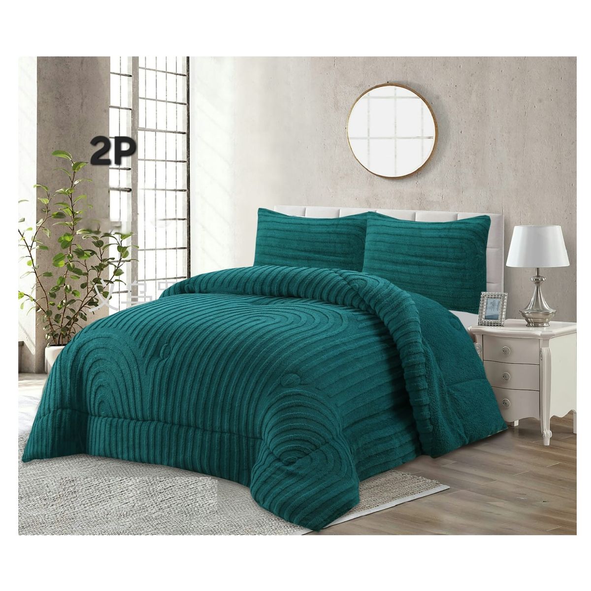 COMPRAPO - Cobertor Chiporro Líneas y Arcos 2 Plazas Verde + 2 Fundas