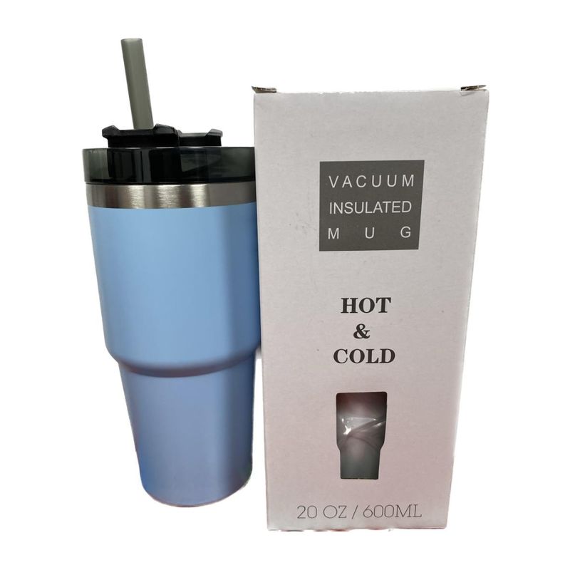 GENERICO - Mug vaso térmico 600 ML con bombilla rígida Celeste