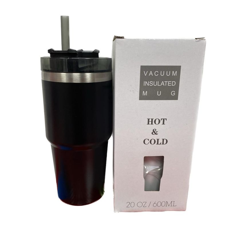 GENERICO - Mug vaso térmico 600 ML con bombilla rígida Negro