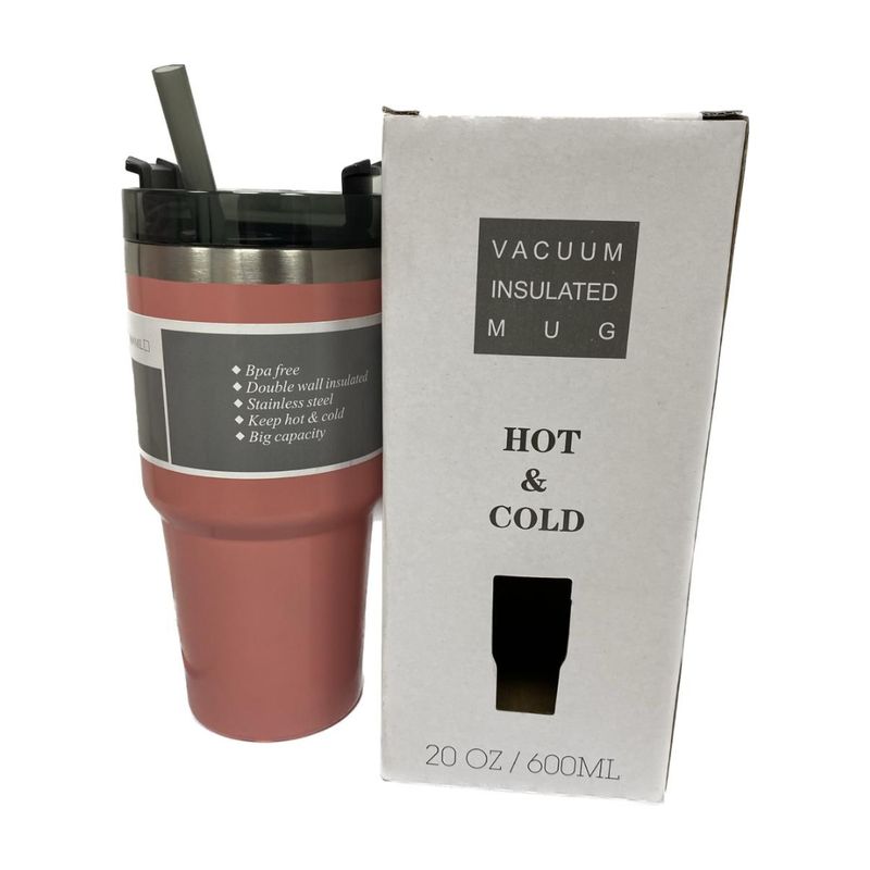 GENERICO - Mug vaso térmico 600 ML con bombilla rígida Rosa
