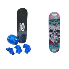 GENERICO - Skateboard Con Casco Y Rodilleras Azul Para Niños Hopetoys