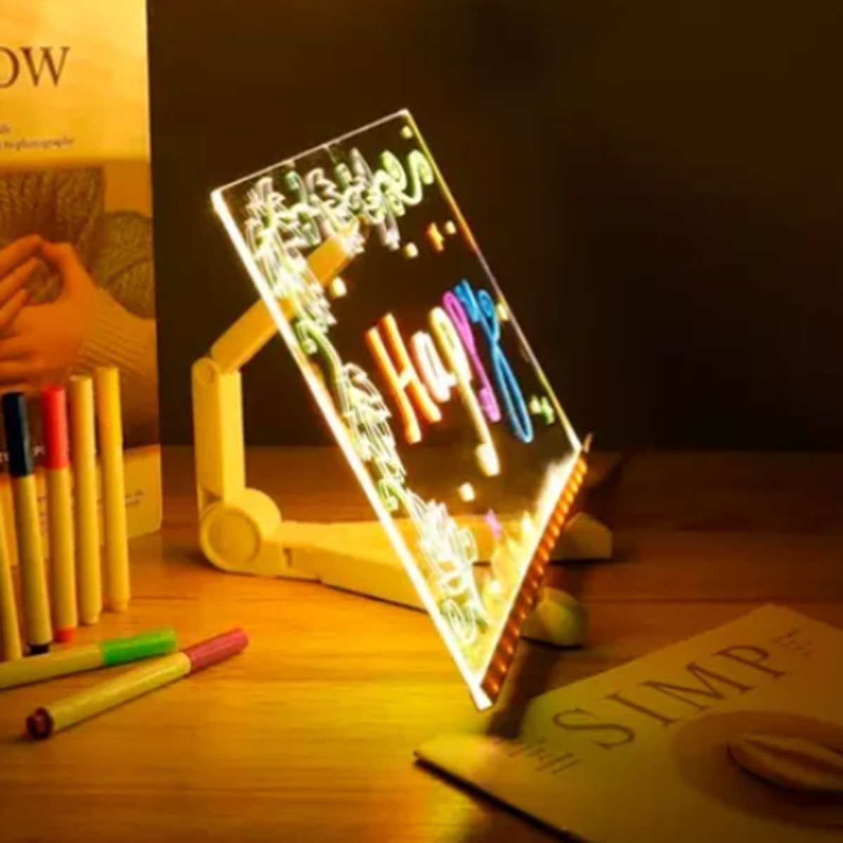 GENERICO - Pizarra Led Acrilica Transparente Plumones Y Soporte