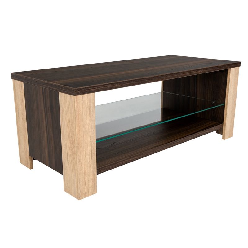 FMFURNITURE - Mesa De Centro Con Repisa De Vidrio Café Oscuro 39.5x100x45 cm