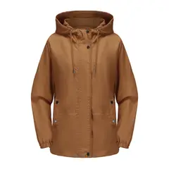 TIOZONEY - Chaqueta cortaviento suelta con capucha para mujer-Marrón