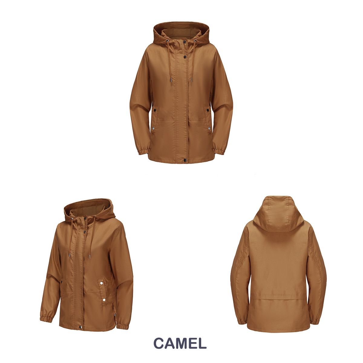 TIOZONEY - Chaqueta cortaviento suelta con capucha para mujer-Marrón