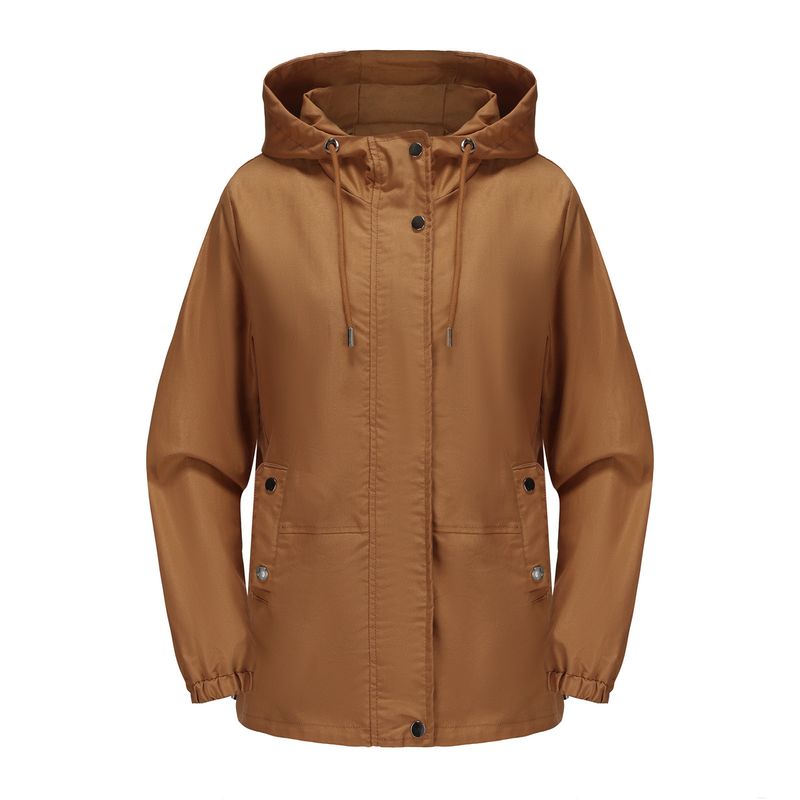 TIOZONEY - Chaqueta cortaviento suelta con capucha para mujer-Marrón