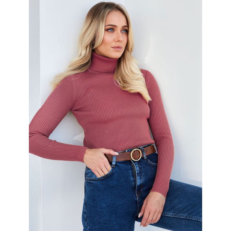 TIOZONEY - Sweater De Cuello Alto Mujer - Rosado