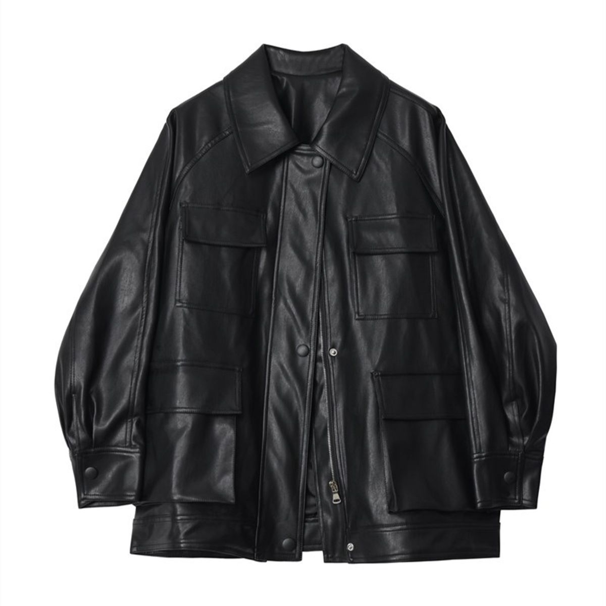 TIOZONEY - Chaqueta Larga PU Sintético Mujer - Negro